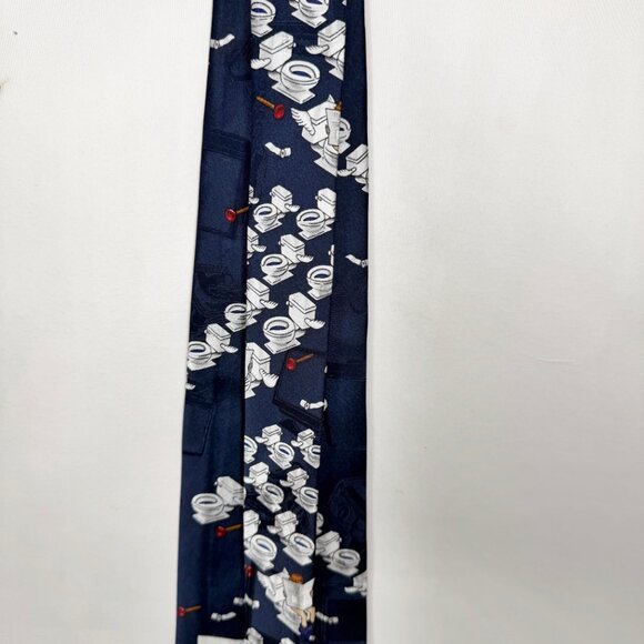After Dark Men’s Neck Tie 3 3/4” Blue Silk “Flying Toilets” Novelty Necktie - Picture 6 of 8